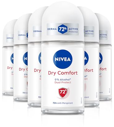 NIVEA Dry Comfort Anti-Perspirant Deodorant Roll On (6 x 50ml), Women's Anti-Perspirant with 72H Sweat and Odour Protection, Anti-Bacterial Roll on deodorant for Women for Long-Lasting Freshness