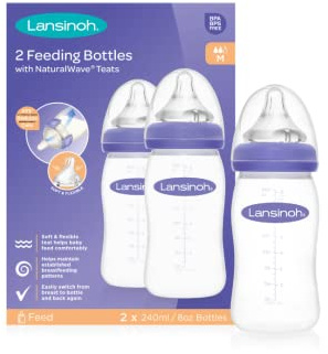 Lansinoh Laboratories Baby Bottles with NaturalWave Medium Flow Teat (240 ml, Pack of 2), LSH22