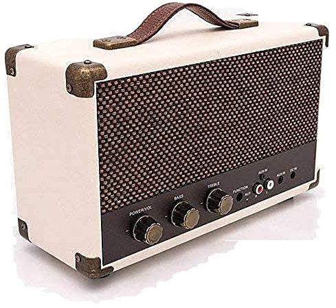 GPO Westwood Retro 25 Watt Lautsprecher mit Subwoofer, Cinch-Eingang, Bluetooth mit Retro-Gitter und Tragegriff - Creme