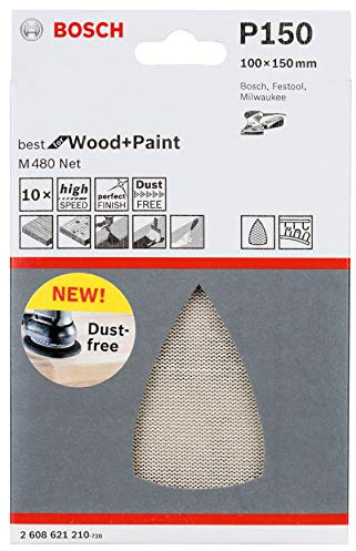 Bosch Professional 10 hojas de lija triangulares Bosch Professional M480 Best for Wood and Paint (madera y pintura, grano G150, accesorios para lijadora delta)