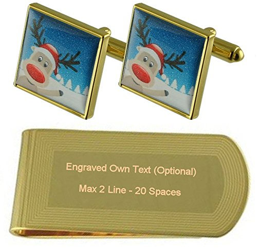 Select Gifts Rentier Gold-Manschettenknöpfe Geldscheinklammer Gravur Geschenkset