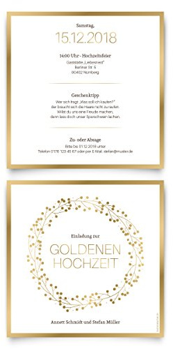 Kartenmachen.de 10-100x Personalisierte Goldene Hochzeit Einladungskarten Goldhochzeit 50 Jahre Hochzeitseinladungen - Goldkranz