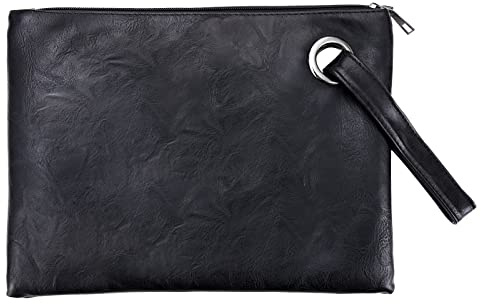 MaoXinTek Pochette da Polso in Pelle Donna, Portafoglio Grande Borsa Organizer Portatutto, Borsetta da Sera Busta con Cinturino da Polso e Cerniera per Feste, Matrimoni, Affari Viaggio, Nero