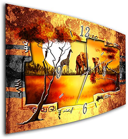 BM Funk Quarz Wanduhr Funkwanduhr Funkwanduhren Funkuhr Funkuhren kein Ticken lautlos geräuschlos leise modern ohne Tickgeräusche groÃŸ XXL Wohnzimmer Küche Afrika Wildnis Elefant 7024-1a