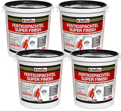 Isolbau Super Finish Spachtel 100 kg, Glättspachtel Fugenspachtel, Gebrauchsfertige Polymer-Gips Fertigspachtel Spachtelmasse für innen, Weiß Q1-Q13