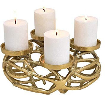 Edler Goldener Adventskranz Art Deco Weihnachts-Gesteck aus Metall Ø 30cm Gold Deko-Kranz Weihnacht Stumpen-Kerzen-Halter Weihnachten Advent Winter Weihnachts-Deko Wohungs-Dekoration