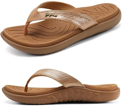 jiajiale Infradito Donna Ortopediche Pelle, Supporto Arco Plantare Flip Flop Aperte Mare Ciabatte Antiscivolo Gomma Suole Cachi EU39