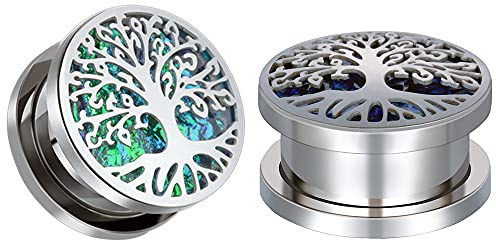 COOEAR Fake Opal Life Tree Gauges for Ears Silver Screw Back Upgrade Plugs and Tunnels Flesh Stretchers 8mm to 25mm.