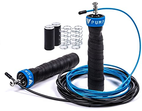 Pump Bros Premium Springseil | 2 Gewichte, 2 Stahlseile, Profi Kugellager | Jump Rope | Skipping Rope | Fitness Crossfit Boxen Sport Erwachsene Kinder