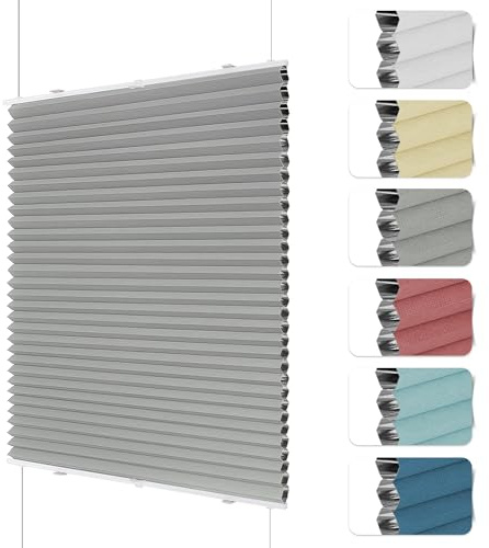 HOMEDEMO Wabenplissee Plissee ohne Bohren Klemmfix Verdunklung Thermo Zweifarbig Grau 65 x 130cm(BxH) Faltrollo 100% Blickdicht, Sonnenschutz & Schallschutz Plisseerollo für Fenster & Tür