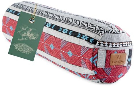 #DoYourYoga Zylinder Yogabolster mit Bio Buchweizenspelz (KBA), 68cm x 22cm, waschbarer Bezug aus Baumwolle & Polyester, Yogakissen Meditations-, Sitz-, Zafukissen für Yin Yoga - Style 16