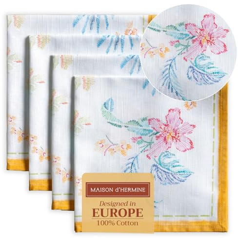 Maison d'Hermine Set di 4 tovaglioli di stoffa, 100% cotone, riutilizzabili, quadrati, lavabili, per cene, feste, matrimoni, ristoranti, Primavera Estate (Paradise Island, 45 cm x 45 cm)