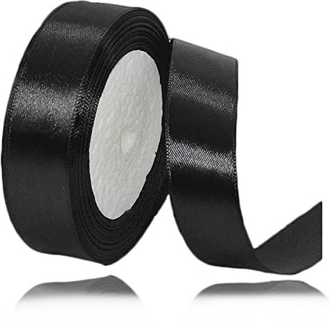 Svart satinband 25 mm x 23 meter, enfärgad tyg presentband för hantverk, presentförpackning, hårrosetter, bröllopsdekor, ballonger, bröllopsbukett, tårtdekoration och babyshower