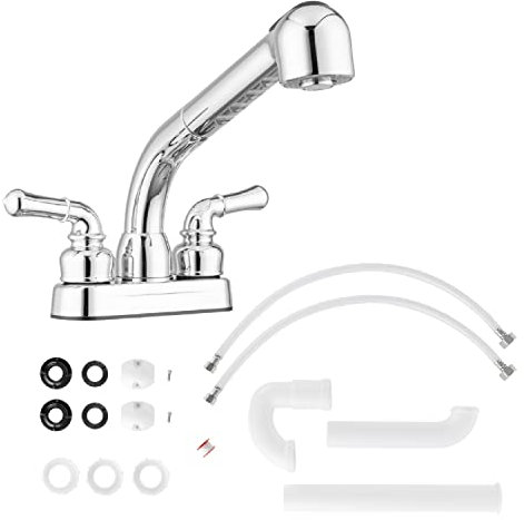 Pacific Bay,Lynden Pull-Out Utility Waschbecken Wasserhahn und Installationsset,Inklusive Zulaufschläuchen, P-Trap & Teflonband,Metallic Chrome Plating Over ABS Plastic,New 2022