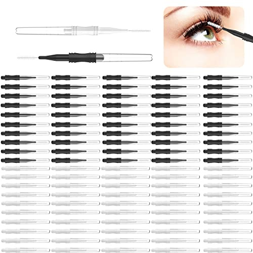 100 Stück Mikro-Augenbrauen-Pinsel mit Kappe, Augenbrauen-Spoolie-Pinsel, Mikro-Augenbrauen-Laminierpinsel, 2 Größen, multifunktional, Mikro-Spulen-Wimpernbürste