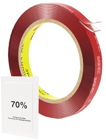 4910 Clear Double Sided Acrylic Foam Tape - Strong Transparent Mounting Tape for Glass, Acrylic, Plastic & Metal - Weather Resistant Invisible Adhesive 6mm x 3m with IPA & Adhesion Promoter Wipes