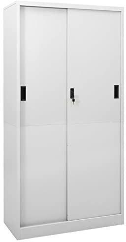 Festnight Armoire de Bureau Porte coulissante,Armoire a coulissante métallique,Armoire de Bureau verrouillable,Armoire à Rideaux,Armoire de Bureau Metallique 90x40x180 cm-Gris Clair
