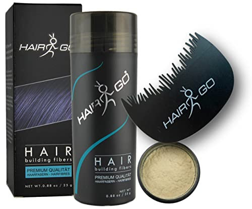HAIR GO Premium Schütthaar + Haaransatzkamm SPARSET Streuhaar & Schütthaar, für einen natürlichen Haaransatz bei der Anwendung von Hair Fibers Haarverdichter (hellblond)