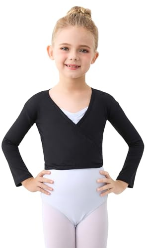 boruizhen Maglioncino da Balletto Cotone Top da Danza Classica Manica Lunga Maglia a Incrocio da Balletto per Bambini e Donne Nero M