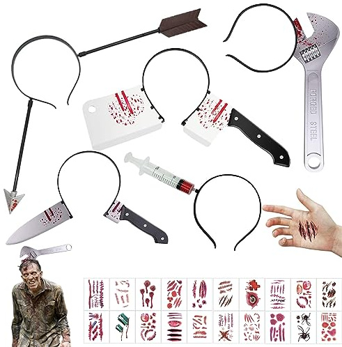GAROMIA 5 Halloween Haarreifen Halloween kopfschmuck Haarreif Messer Blutige Horror Haarschmuck Kostüm Accessoire Set Horror Dekorieren für GruselkostüM Zombie für Halloween Party