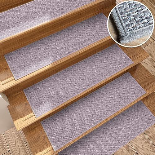 4Pcs Treppenmatten Anti-Rutsch Treppenstufen Matten Leinen Treppenteppich Selbstklebend Treppenschoner Sicherheit Stufenteppich Rutschfest Stufenmatten Innen für Raumspartreppen/Wendeltreppen B76x20cm