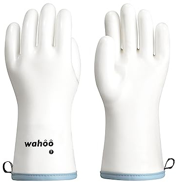 wahoo Professional Liquid Silicone Oven Mitts Gloves, Heat Resistant Gloves for Cooking, Baking, CoralAir Liner, 12 Inch, White, XXL