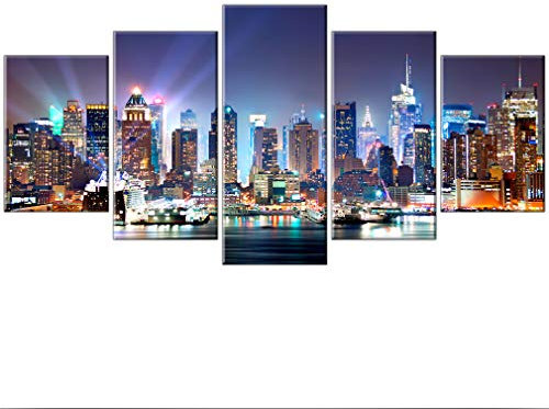 decomonkey - Tableau Acoustique New York 225x112.5 5 Pièces - Impression sur Toile Décoration Maison Isolation Peinture Image Phonique Déco Bureau Panneaux Acoustiques