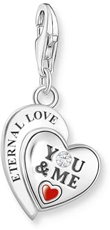 THOMAS SABO Charm-Anhänger YOU & Me Herz Silber 925 Sterlingsilber, Geschwärzt, Kaltemail