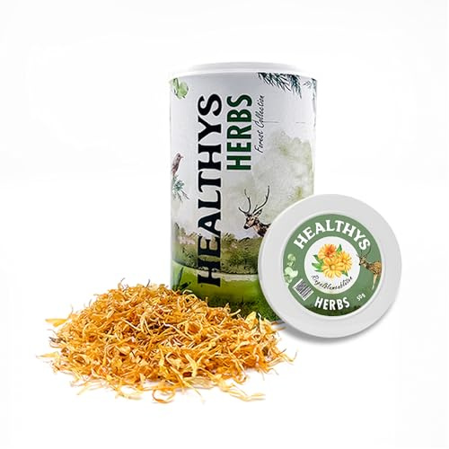 HEULAND® Healthys – Calendula 50 g – Alimento complementare di alta qualità per conigli, porcellini d'India, criceti, roditori, cibo adatto al genere con molte vitamine e sostanze nutritive