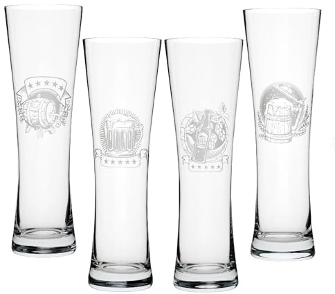 Premium Weizenbiergläser-Set mit Einzigartigen Gravuren (4 Stück) - 500ml, Spülmaschinenfest, Ideal als Geschenk