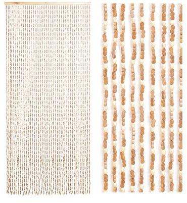 Ezcasch 90x200cm Holz Perlenvorhang - 45 Stränge Retro Holzperlenvorhang - Handarbeit Natur Türvorhang Fadenvorhang als Insektenschutz Fliegenschutz für Schlafzimmer Wohnwagen Camping