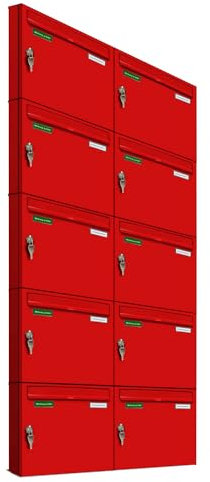 AL Briefkastensysteme Basic 10er Briefkasten RAL 3000 Feuer Rot 10 Fächer DIN A4 wetterfest Briefkastenanlage mit Posthaltebügel und 2 Namensschildern