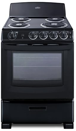 Summit 24” Electric Range, Electric Coil Burners, Large 2.9 cu.ft Oven, ADA Complaint, Black- RE2413B