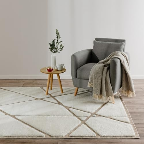 benuta Basic Teppich Elvy - Creme 140x200 cm - Abstrakter weicher Relief Wohnzimmerteppich - Leicht zu Reinigen - Strapazierfähig - Für Fußbodenheizung Geeignet