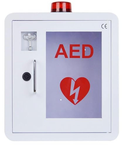 AED-Defibrillator-Aufbewahrungsschrank, wandmontierte Erste-Hilfe-AED-Defibrillatorbox mit Schlüssel und Alarm, abgerundetes Eckendesign, Stahlmetallplattengehäuse, for Notfälle zu Hause, im Büro