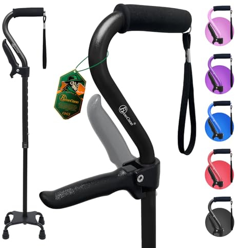 BeneCane Quad Stock mit zweitem Griff Verstellbarer Gehstock mit weichem, gepolstertem Handgriff für Männer und Frauen, leicht und bequem, Gehstöcke mit 4-zackigen Füßen für Stabilität