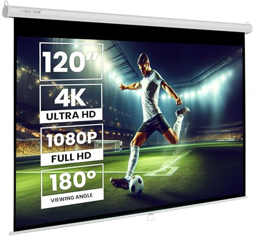 Pantalla de proyección Manual Mural Luxscreen Superficie Blanco Mate de Gran luminosidad para proyector Compatible 4K 1080p valido para 4:3 y 16:9 Borde Negro (264 x 150 cm Pro)