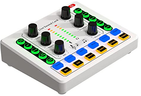 CVNIMV Mini Carte de mixage sonore Bluetooth, Carte Son en Direct avec Divers Effets sonores, changeur de Voix en Direct pour l'enregistrement de Musique, la Diffusion de Chant,