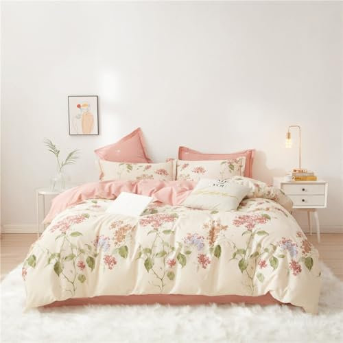 Nayoroom Bettwäsche 200x200 Weiß mit Rosa Blumen Muster Aesthetic Cute Bettbezug Set 3teilig Romantisch Floral Renforce Mikrofaser Feinbiber Bettwäsche-Sets mit Reißverschluss und 2 Kissenbezüge 80x80