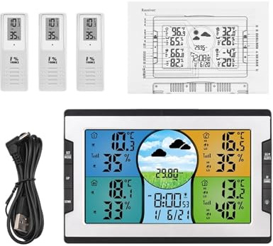 Stations météo Station météo numérique avec 3 capteurs à distance, réveil de température et d'humidité de 328 pieds/100 m avec fonction météo for entrepôt Capteur multi-extérieur