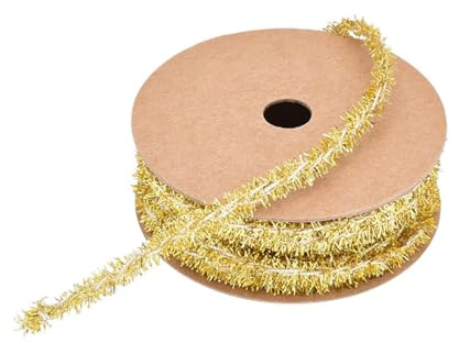 BrightGlow Weihnachten Lametta Girlande Dünn 8 mm Breite Mini Lametta Girlande Weihnachten Geschenkband Deko Schleifenband Geschenkband Glänzend Dünnes Lametta für Geschenk Gold 1 Yard