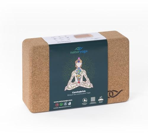 Bloque de Yoga de Corcho 100% Natural para Asanas - Bloque de Corcho para Yoga o Pilates 22,8 x 15,2 x 7,6 cm - Corcho Natural y Ecológico (Corcho (1 unidad))