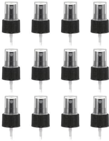 sourcing map 12 Pcs Black Spray Top, 24/410 Fine Mist Sprayer Reusable Replacement Spray Bottle Pump Stripe Plastic Top for Cosmetic Perfume and Body Sprays Bottle