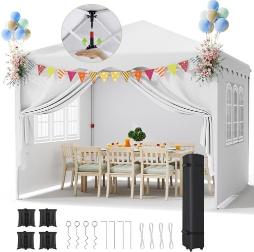 Pavillon 3x3, One Push Faltpavillon Wasserdicht Stabil, 420D Oxford Pop up Faltpavillon mit 4 PCS Sandsack, Partyzelt UV Schutz 50+, Gartenpavillon mit Rolltragetasche, für Festival, Camping Weiß