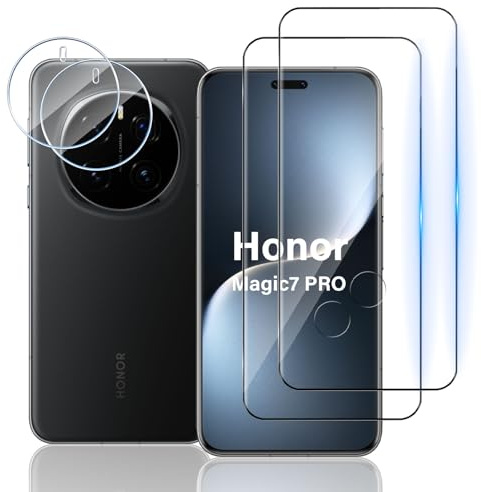 TUTUO Compatible with Honor Magic 7 Pro / Magic7 Pro Screen Protector, [2+2 Pack] 3D Tempered Glass + Camera Lens Protector, 9H Hardness HD Clear Tempered Glass Film [Anti-Scratch][Bubble Free]