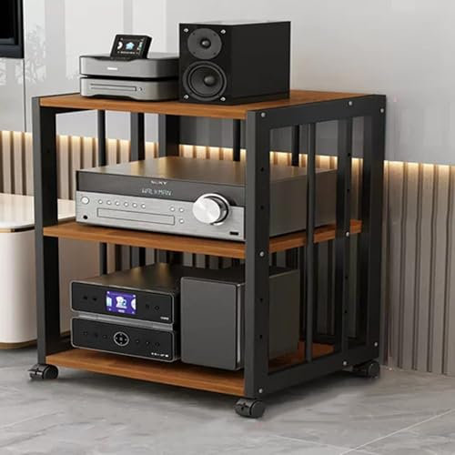 Weißes Audio-Rack, beweglicher Eck-AV-Schrank, DVD-Player-Ständer, Verstärker-Rack, Video-Medienständer, Schrank, 2/3/4/5-stufiger AV-Medienständer mit verstellbaren Regalen (Schwarz + Eiche, 3-stuf