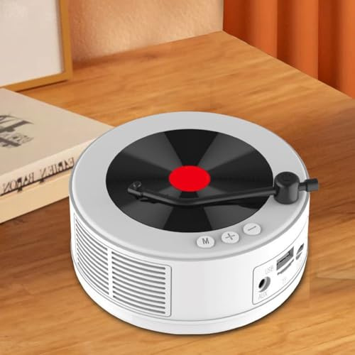 Altavoz portátil de radio FM, pequeño altavoz de radio FM retro, mini reproductor de discos de vinilo BT compatible con radio FM/CDs/AUX/USB/TF tarjetas