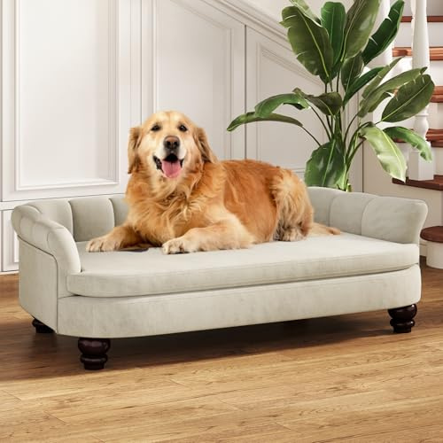 SEYNAR Hundesofa, bequemes Haustiersofa für große und mittelgroße Hunde, weiches Samtkissen, langlebige Hundemöbel für Wohnzimmer, waschbares Hundebett für Couch (beigefarben)