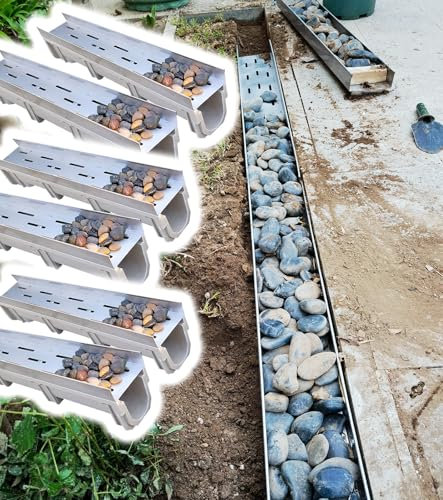 canaletta scolo acqua piovana Di drenaggio per cortile/giardino, canale nascosto alto 5 cm, di drenaggio de'acqua per impieghi gravosi con copertura in ciottoli, grondaia migliore lunga 60/100 cm(6pcs