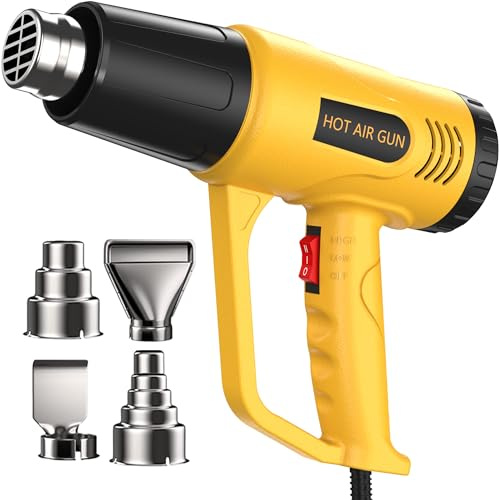 Décapeur Thermique 1600W,JFtools Pistolet à Air Chaud 50-600℃ Température Réglable, 2 Débit d'air, Protection de Surcharge, 4 accessoires de buses, Idéal pou rréparation, décapage peinture, bricolage